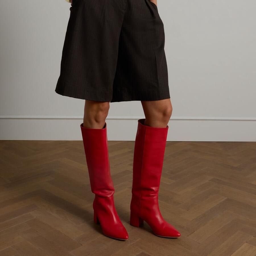 Manfield Dames Rode hoge leren laarzen met hak - Foto 2