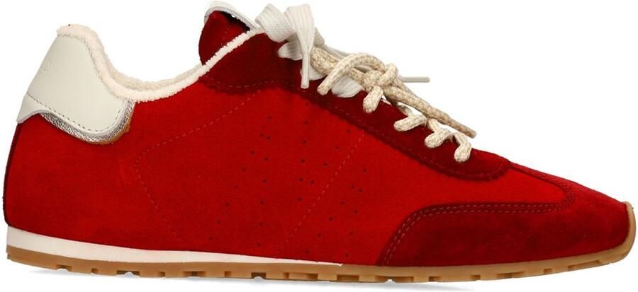 Manfield Dames Rode suède sneakers met dubbele vetersluiting