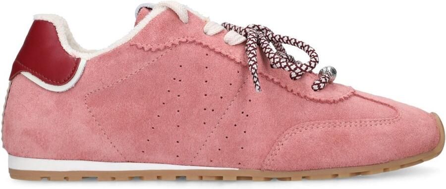 Manfield Dames Roze suède sneakers met dubbele vetersluiting