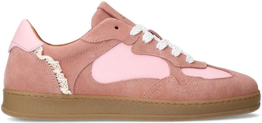 Manfield Dames Roze suède sneakers met kant