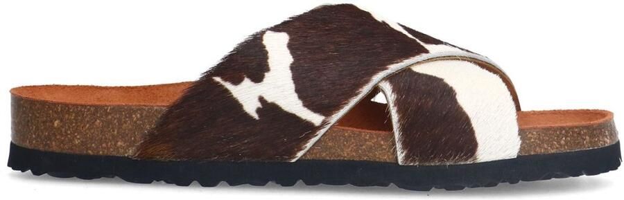 Manfield leren slippers met koeienprint wit bruin