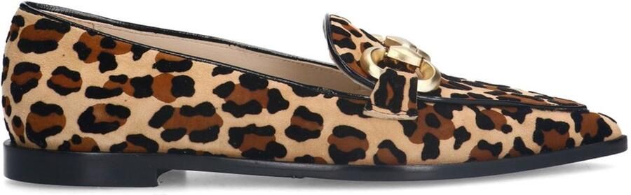 Manfield Dames Suède leopard loafers met chain - Foto 2