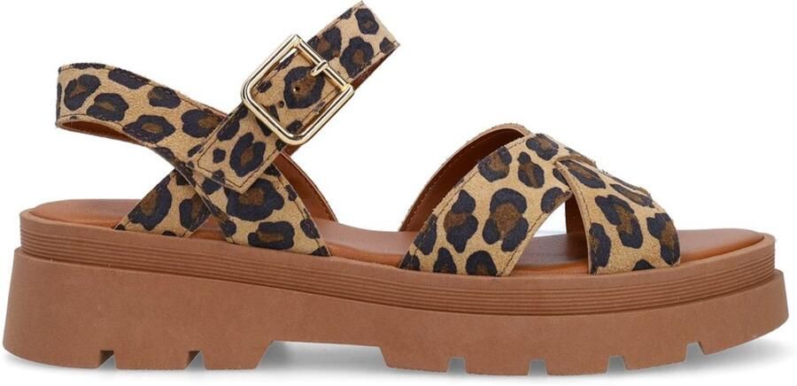 Manfield chunky sandalen met panterprint beige - Foto 2