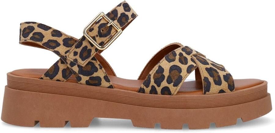 Manfield chunky sandalen met panterprint beige