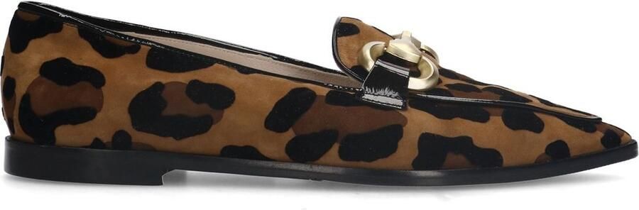 Manfield Dames Suède panter loafers met gouden chain - Foto 4