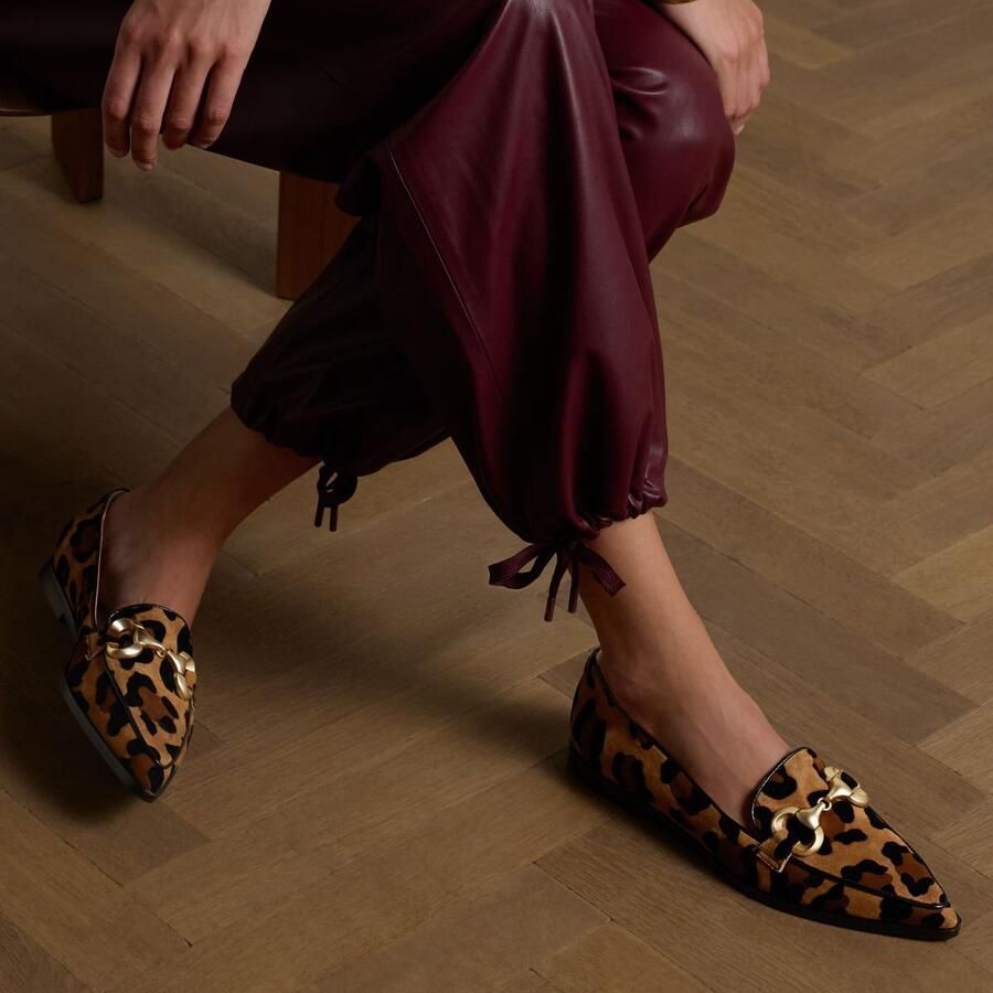 Manfield Dames Suède panter loafers met gouden chain - Foto 2