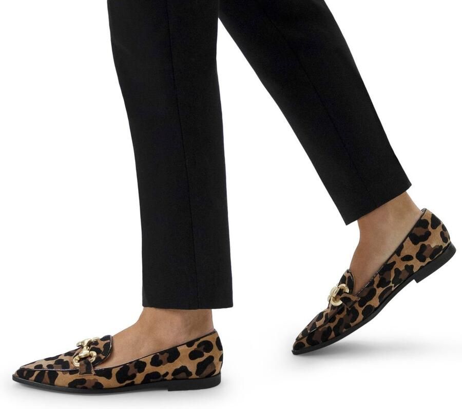 Manfield Dames Suède panter loafers met gouden chain