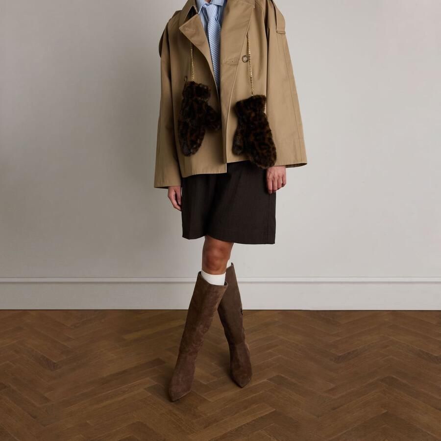 Manfield Dames Taupe hoge suède laarzen met hak - Foto 4