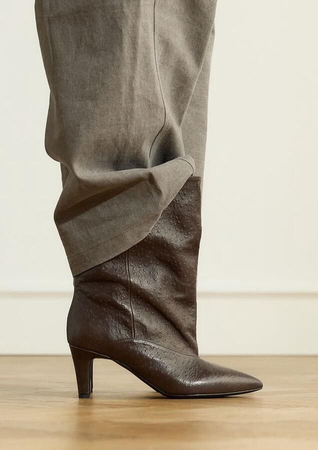 Manfield Dames Taupe leren laarsjes met hak