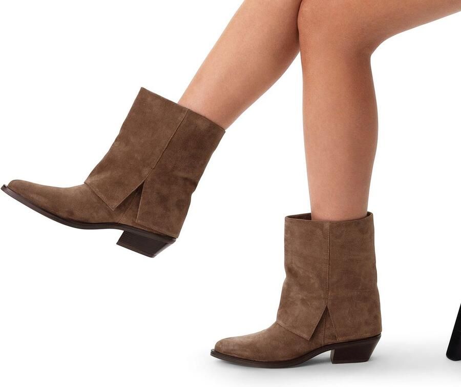 Manfield Dames Taupe suède cowboy laarzen met flap