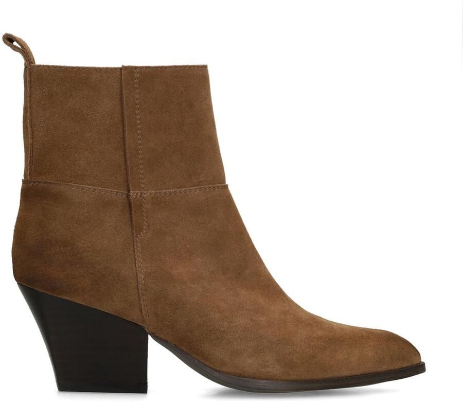 Manfield Dames Taupe suède enkellaarsjes met hak