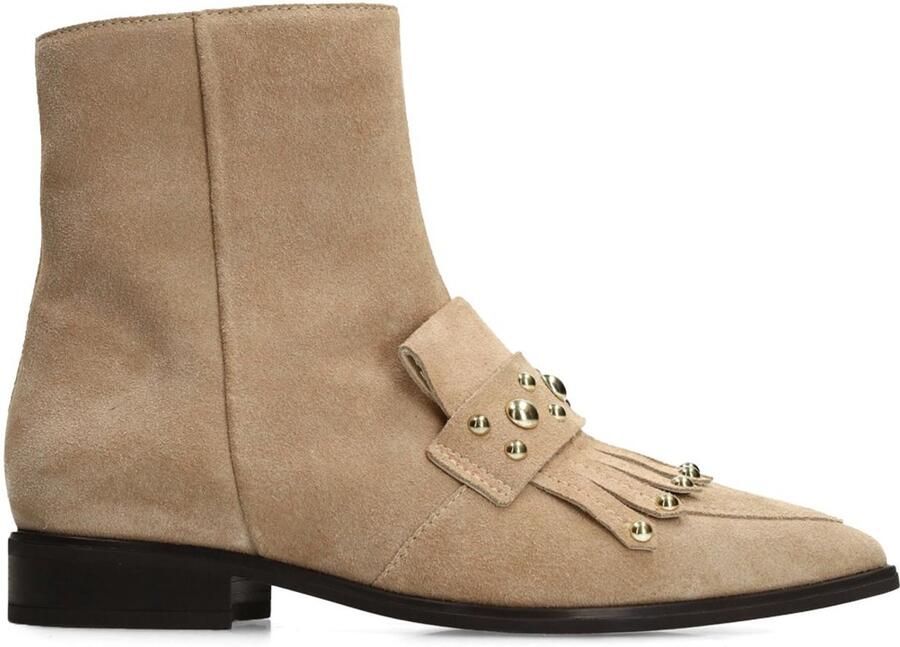 Manfield Dames Taupe suède enkellaarsjes met studs