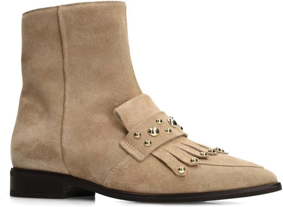 Manfield Dames Taupe suède enkellaarsjes met studs