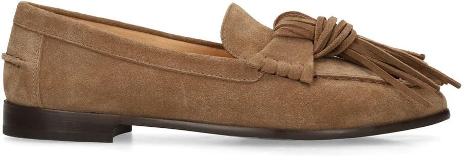 Manfield Dames Taupe suède loafers met franjes - Foto 3