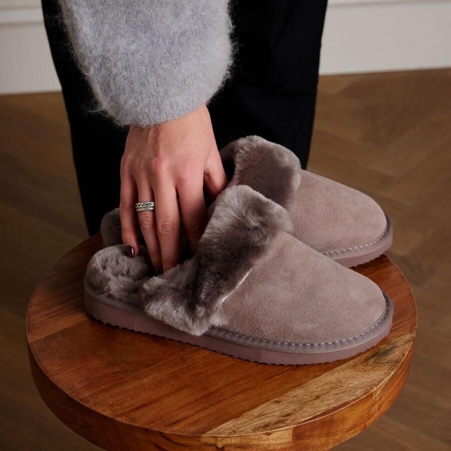 Manfield Dames Taupe suède pantoffels - Foto 4