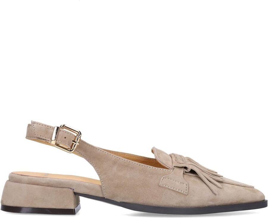 Manfield Dames Taupe suède slingbacks met franjes