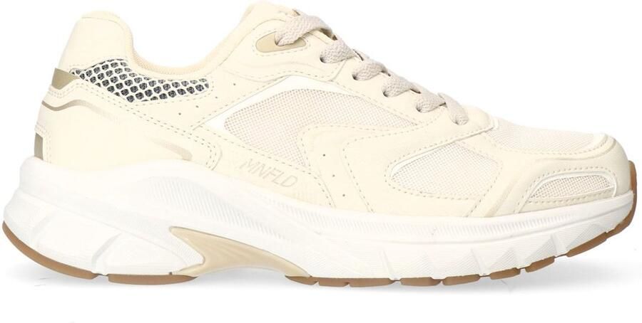 Manfield Dames Witte crème sneakers met mesh details