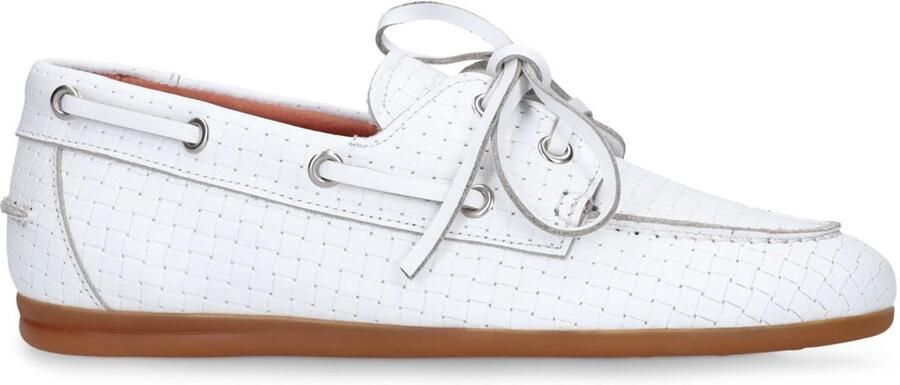 Manfield Dames Witte geweven boatloafers
