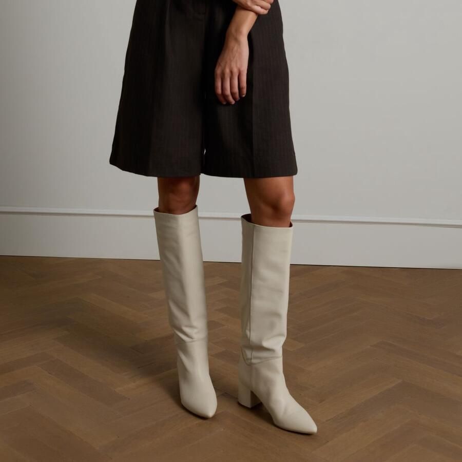 Manfield Dames Witte hoge leren laarzen met hak - Foto 2