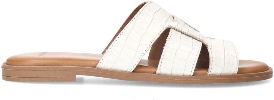Manfield leren slippers met crocoprint wit
