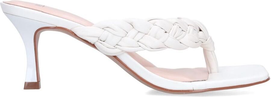 Manfield Dames Witte leren gevlochten hak slippers - Foto 3