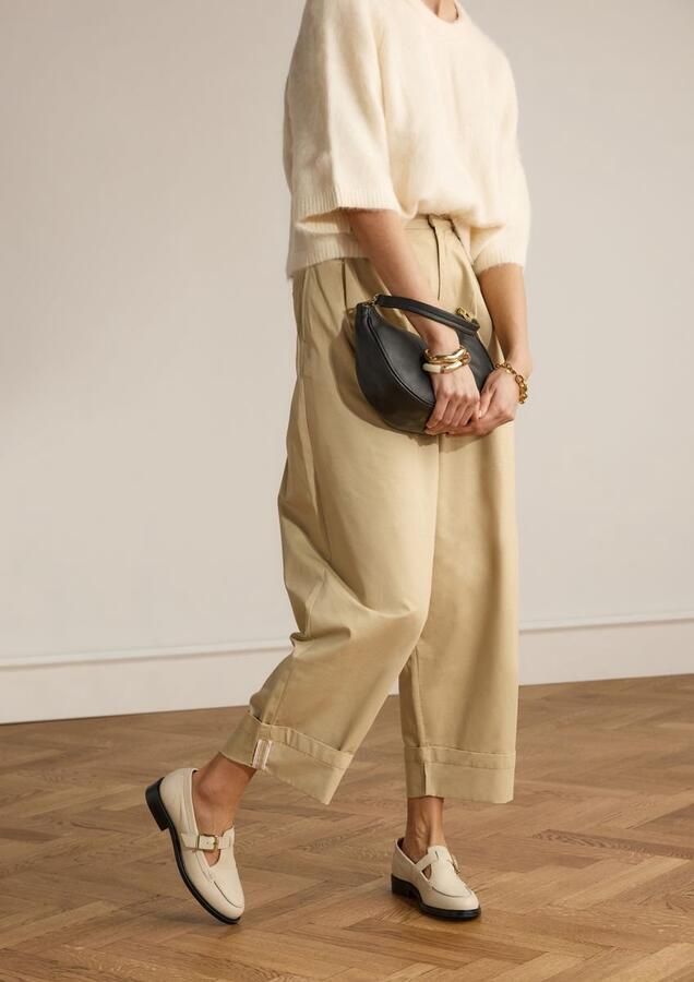 Manfield Dames Witte leren loafers