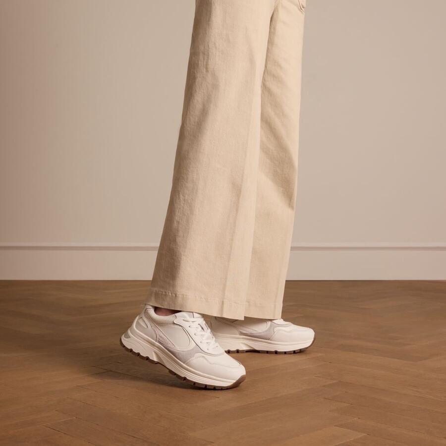 Manfield Dames Witte leren sneakers