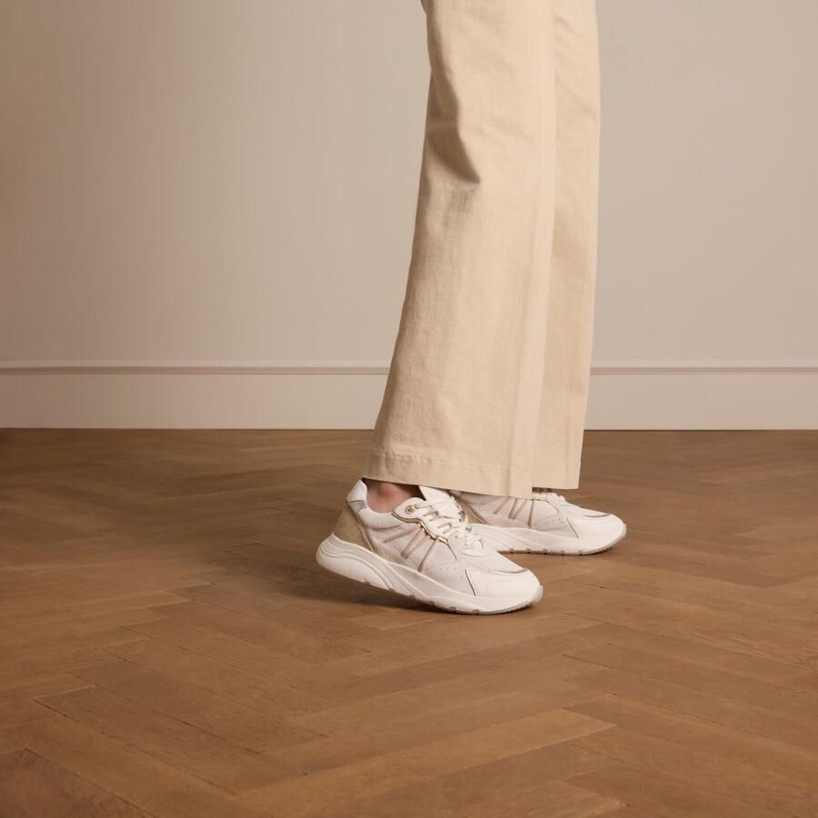 Manfield Dames Witte leren sneakers