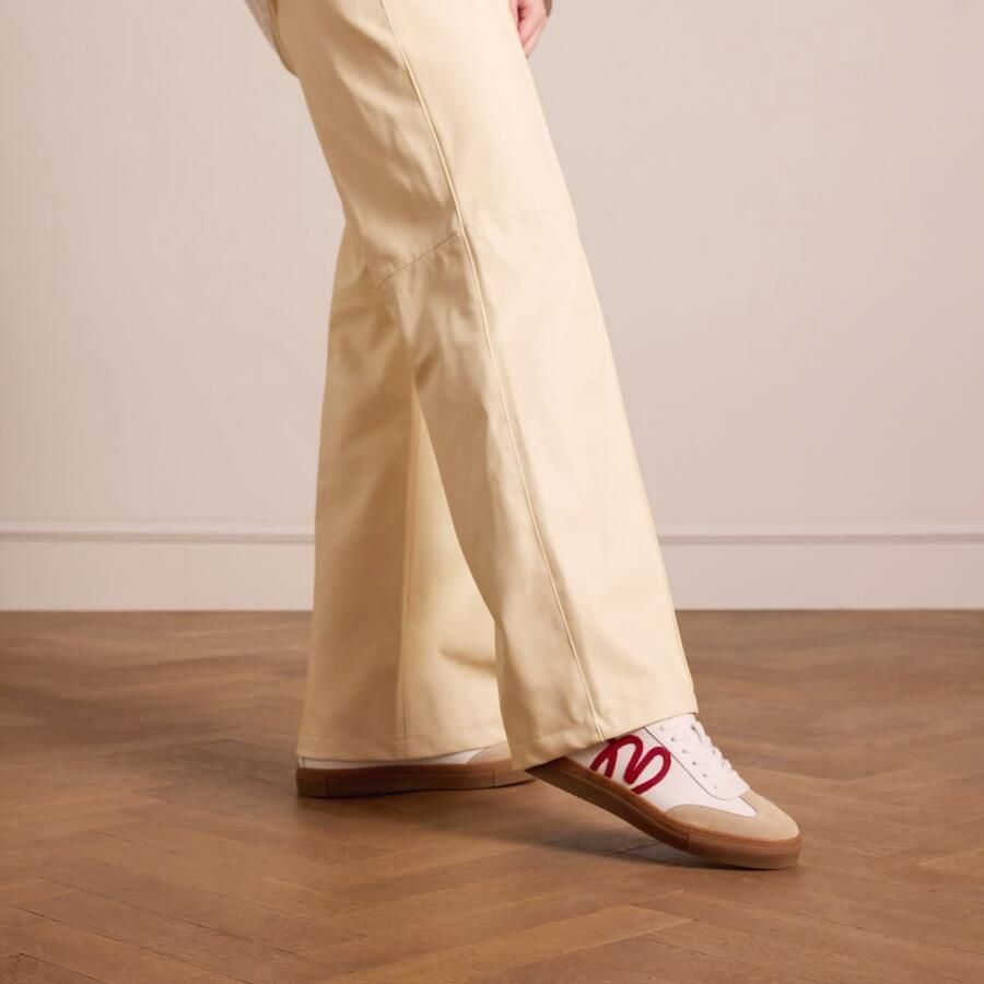 Manfield Dames Witte leren sneakers met rode details - Foto 2