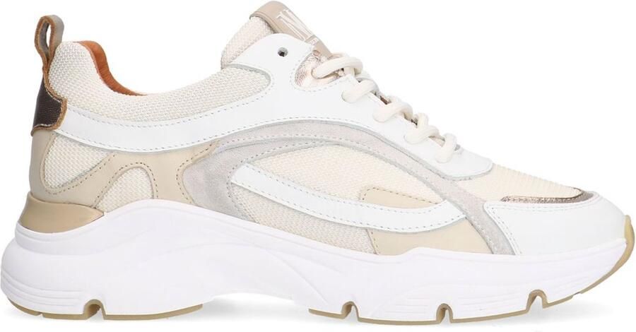Manfield Dames Witte leren sneakers met stoffen details