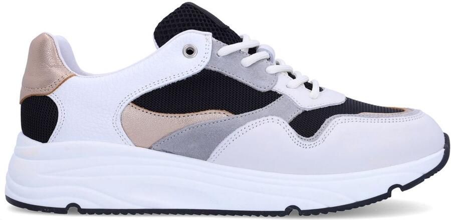 Manfield Dames Witte leren sneakers met zilveren details