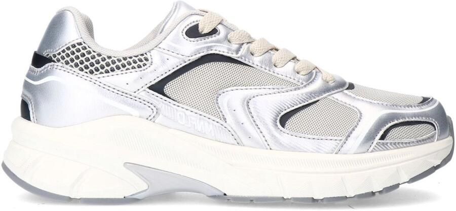 Manfield Dames Zilveren sneakers met mesh details