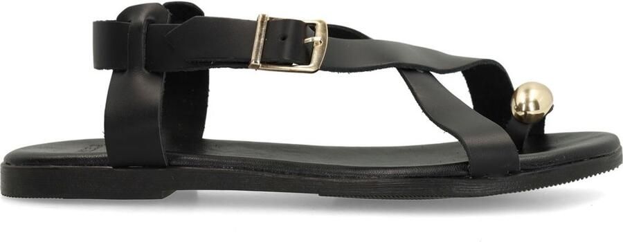 Manfield Dames Zwart leren sandalen met goudkleurig detail - Foto 2