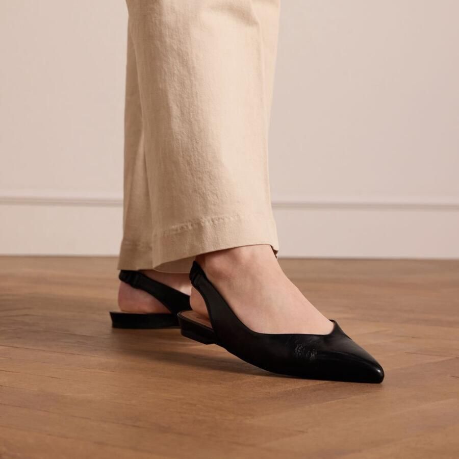 Manfield Dames Zwart leren slingbacks