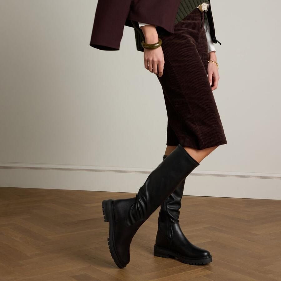 Manfield Dames Zwarte hoge leren stretch laarzen - Foto 3