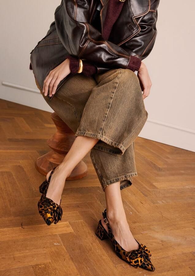 Manfield slingback pumps met panterprint cognac zwart - Foto 4