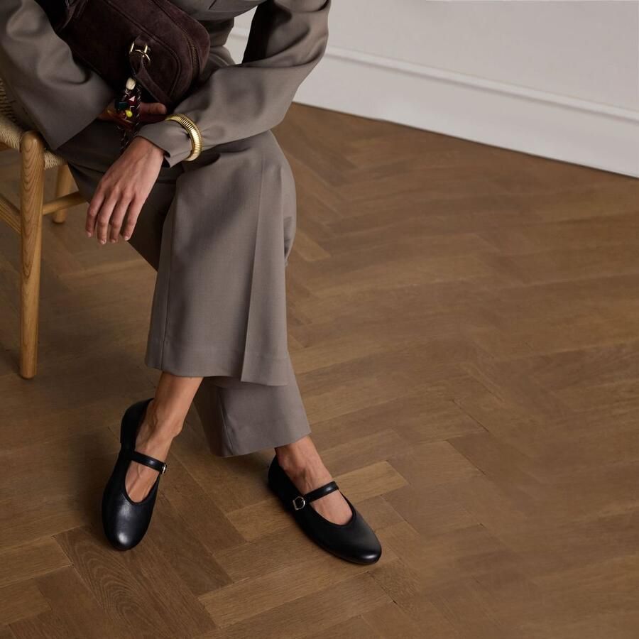 Manfield Dames Zwarte leren ballerina's met gesp - Foto 3