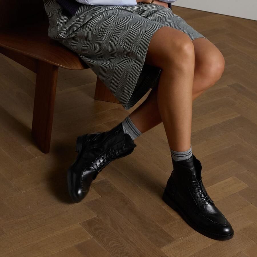 Manfield leren veterboots met studs zwart - Foto 2