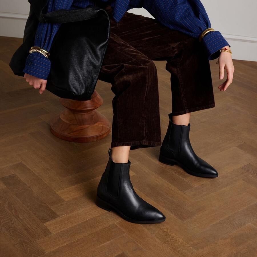 Manfield Dames Zwarte leren chelsea boots