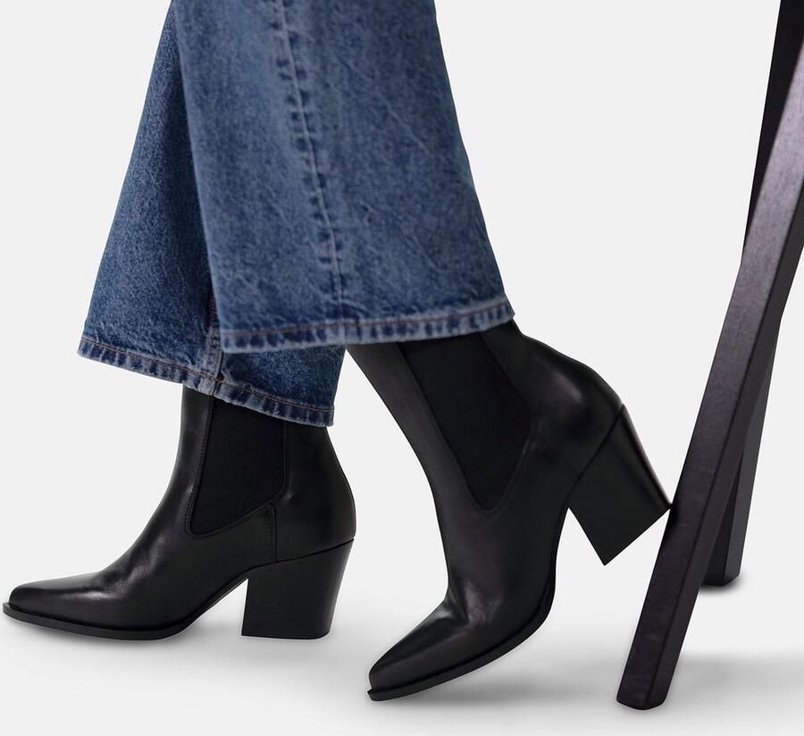 Manfield Dames Zwarte leren cowboy laarzen