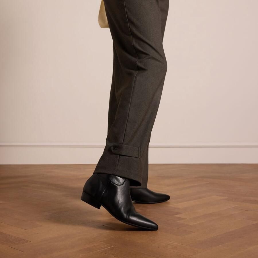 Manfield Dames Zwarte leren enkellaarsjes