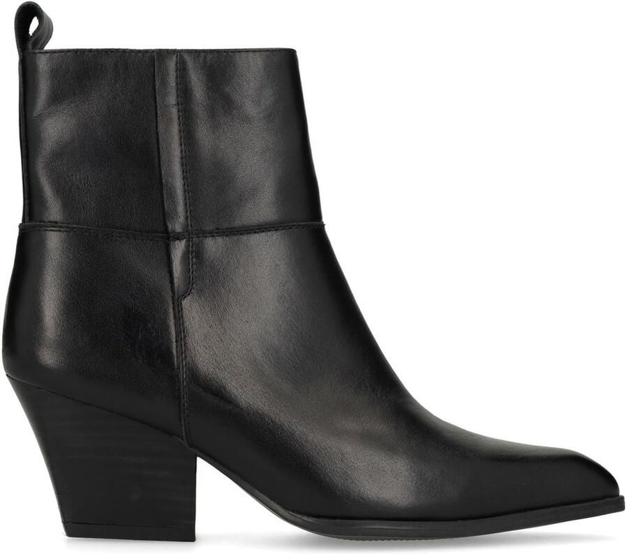 Manfield Dames Zwarte leren enkellaarsjes met hak