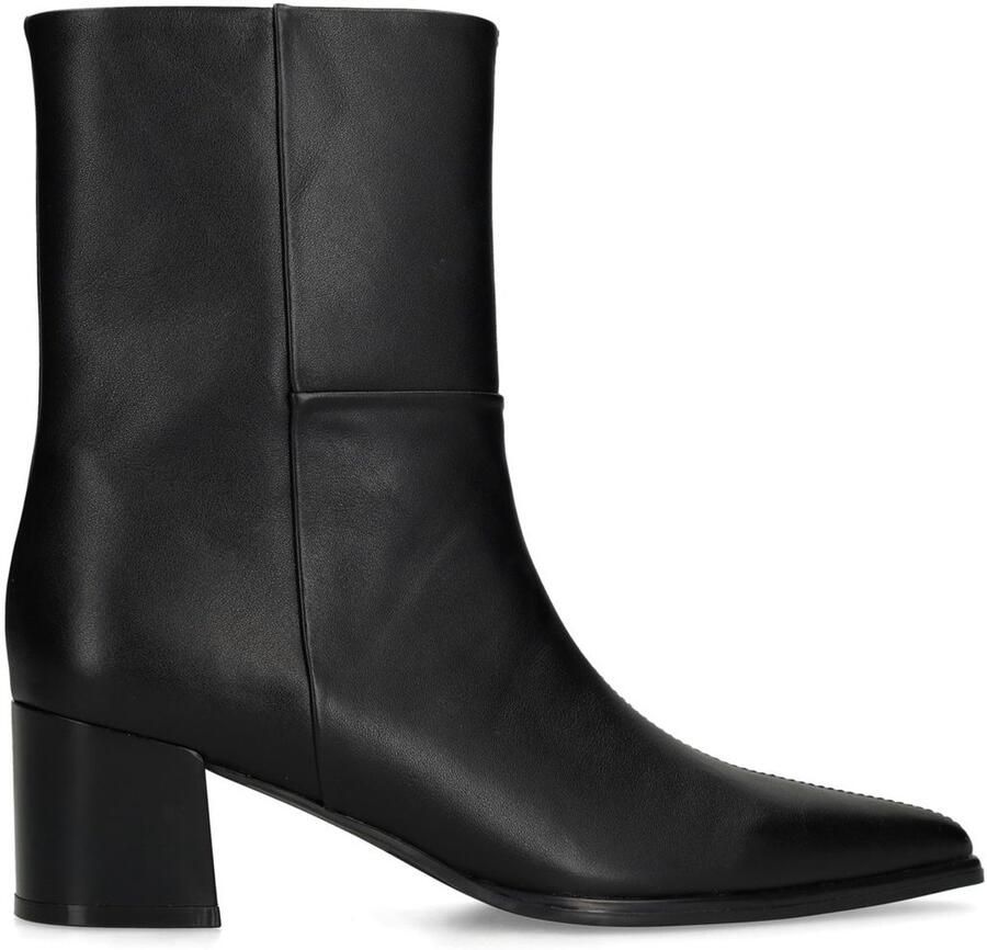 Manfield Dames Zwarte leren enkellaarsjes met hak