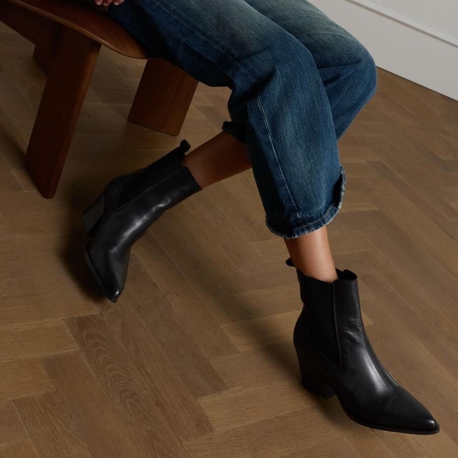 Manfield Dames Zwarte leren enkellaarsjes met hak - Foto 3