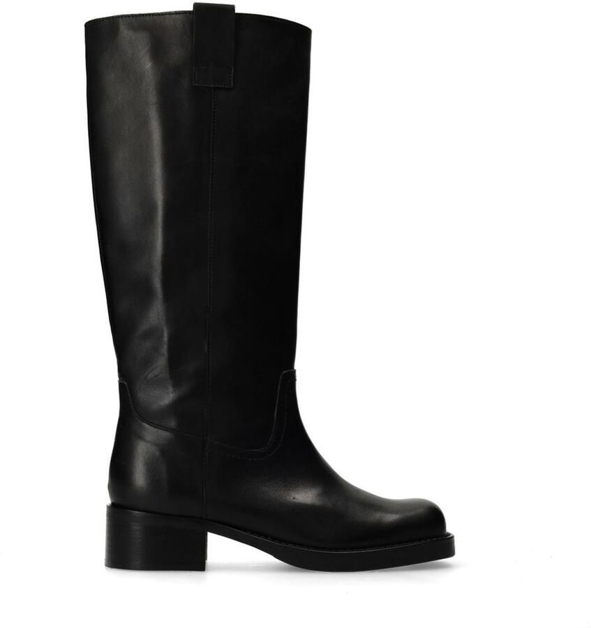Manfield Dames Zwarte leren hoge laarzen