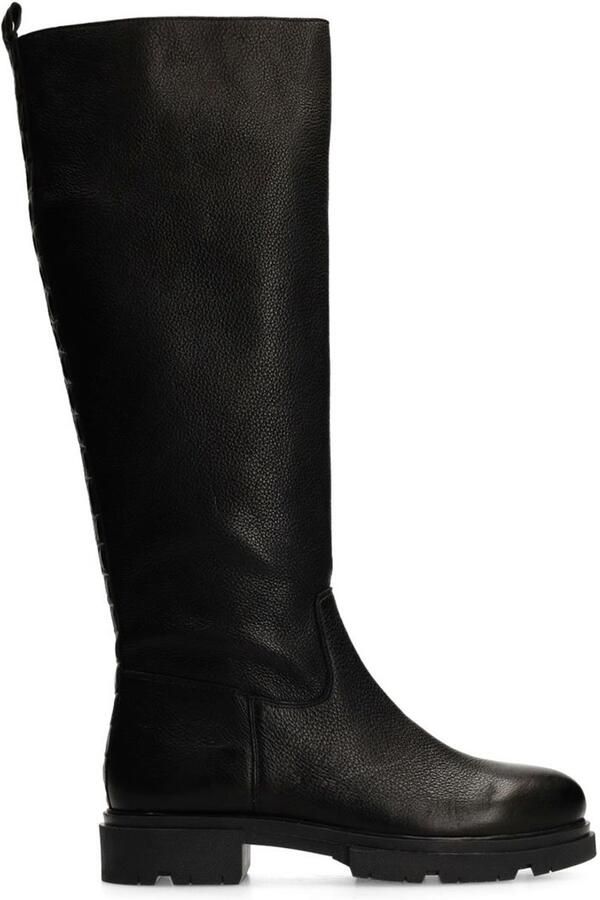 Manfield Dames Zwarte leren hoge laarzen