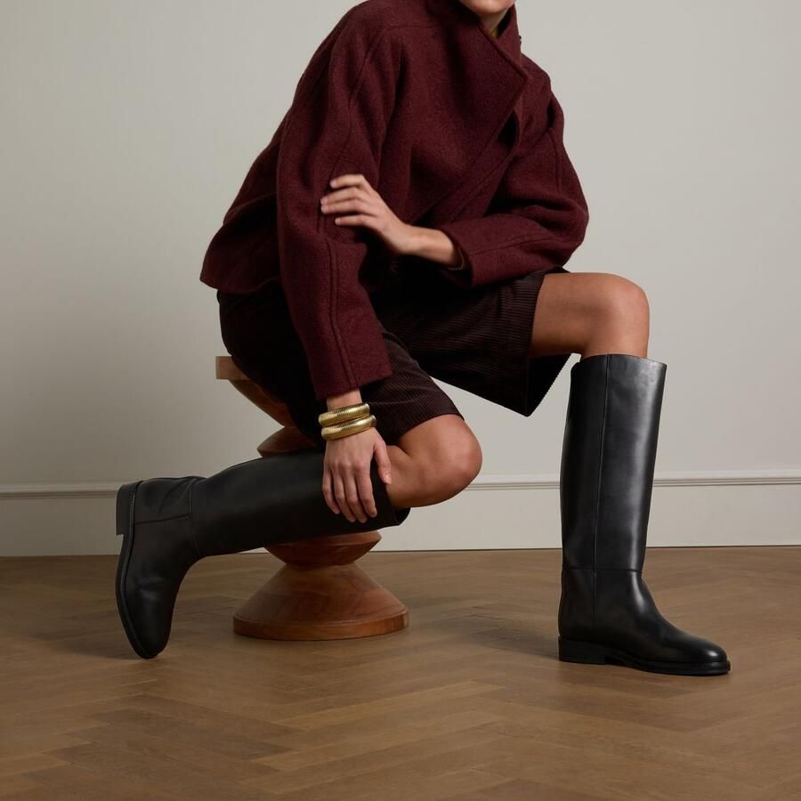 Manfield Dames Zwarte leren hoge laarzen
