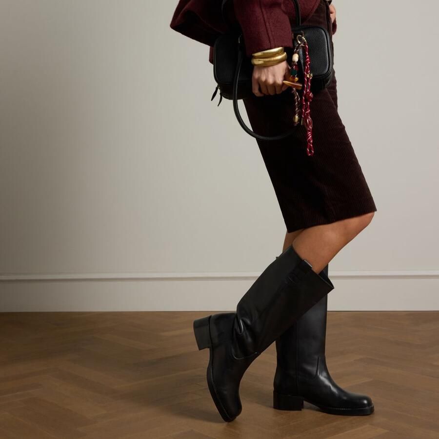 Manfield Dames Zwarte leren hoge laarzen