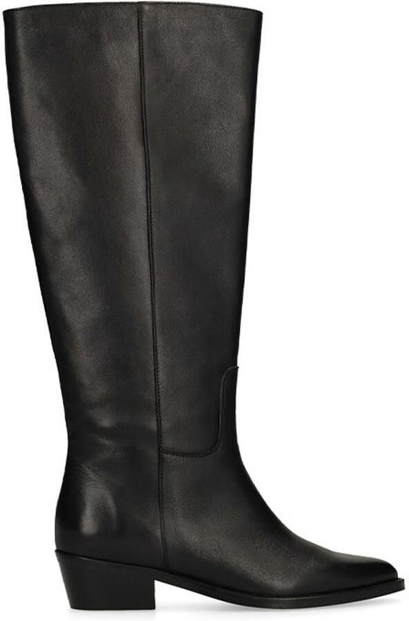 Manfield Dames Zwarte leren hoge laarzen met brede schacht