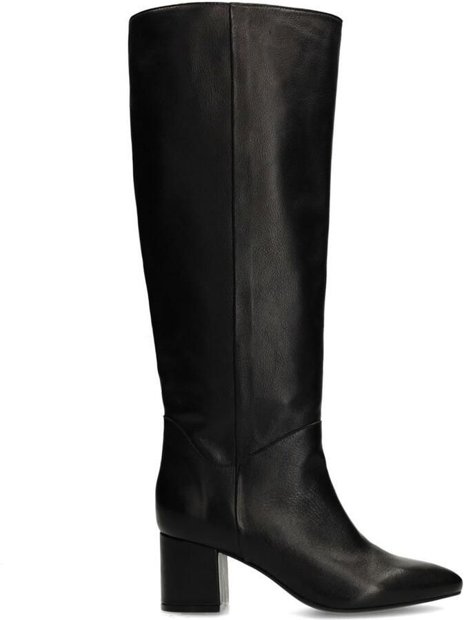 Manfield Dames Zwarte leren hoge laarzen met wijde schacht